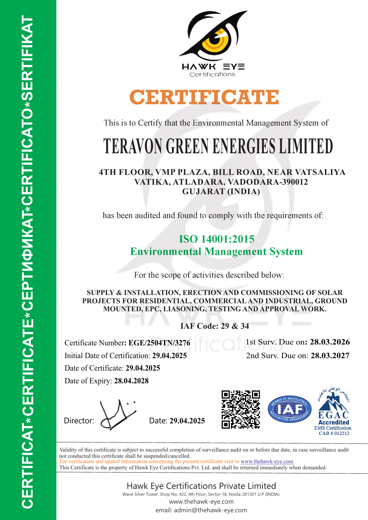 ISO 14001 certificate