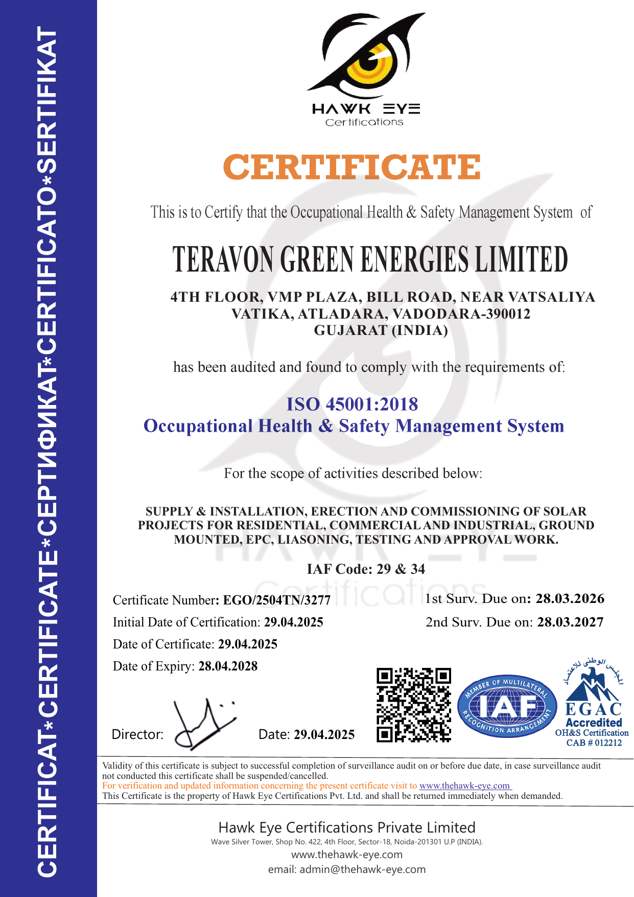 ISO 45001 certificate