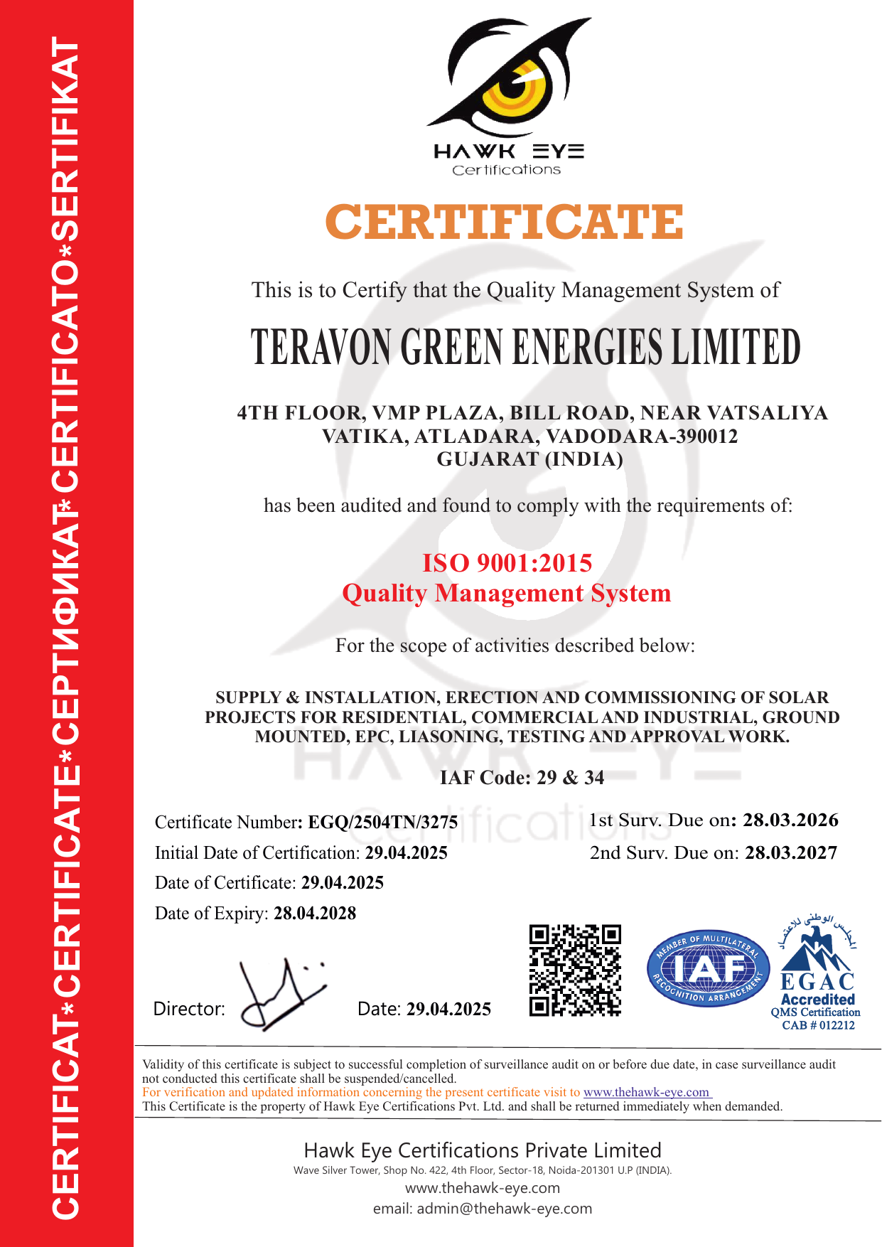 ISO 9001 certificate